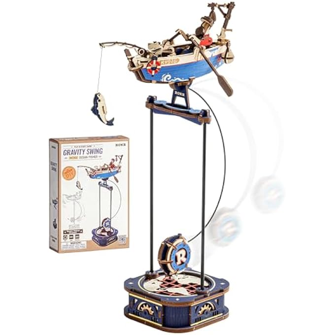 3D PUZZLE WOOD, WOODEN MODEL KIT, GRAVITY SWING DYNAMIC BALANCE ORNAMENT, OCEAN FISHERMAN MODEL KITS FOR ADULTS, CHRISTMAS BIRTHDAYS, OCEAN FISHER MCD02 - Image 1